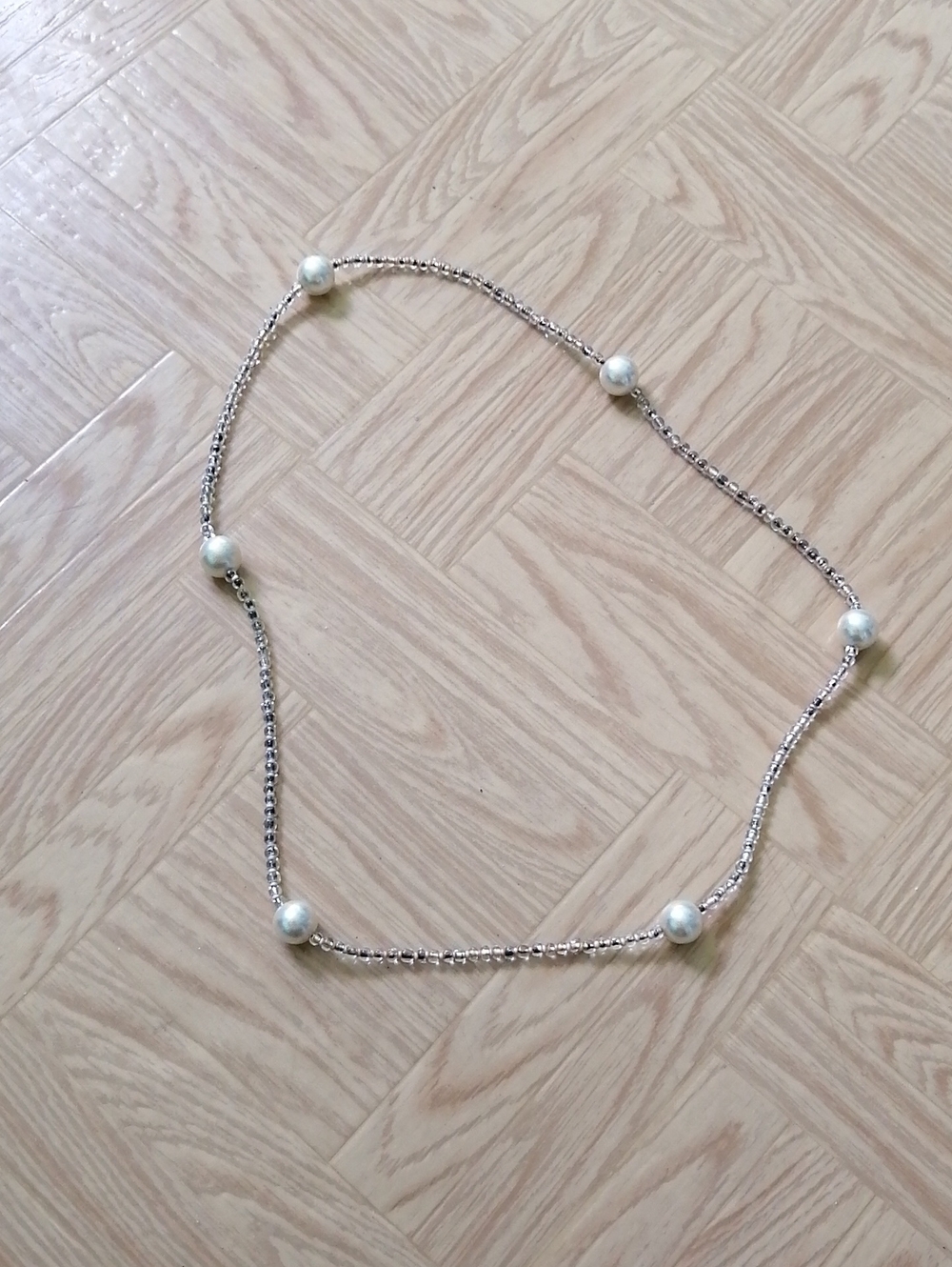Silver Pearl Station Necklace
